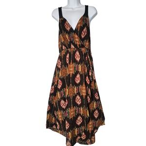 Free People Ikat Print Midi Dress Black Orange Boho Crochet Lace Back Festival S